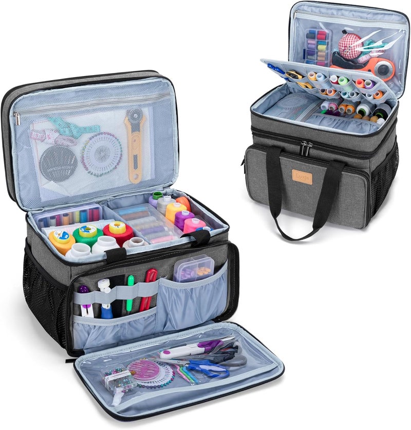 LUXJA Large Sewing Organizer with Many Compartments, 2 Layers Sewing Storage Bag with Varisized Pockets for Sewing and Crafting Supplies (Bag Only), Gray - Image 1